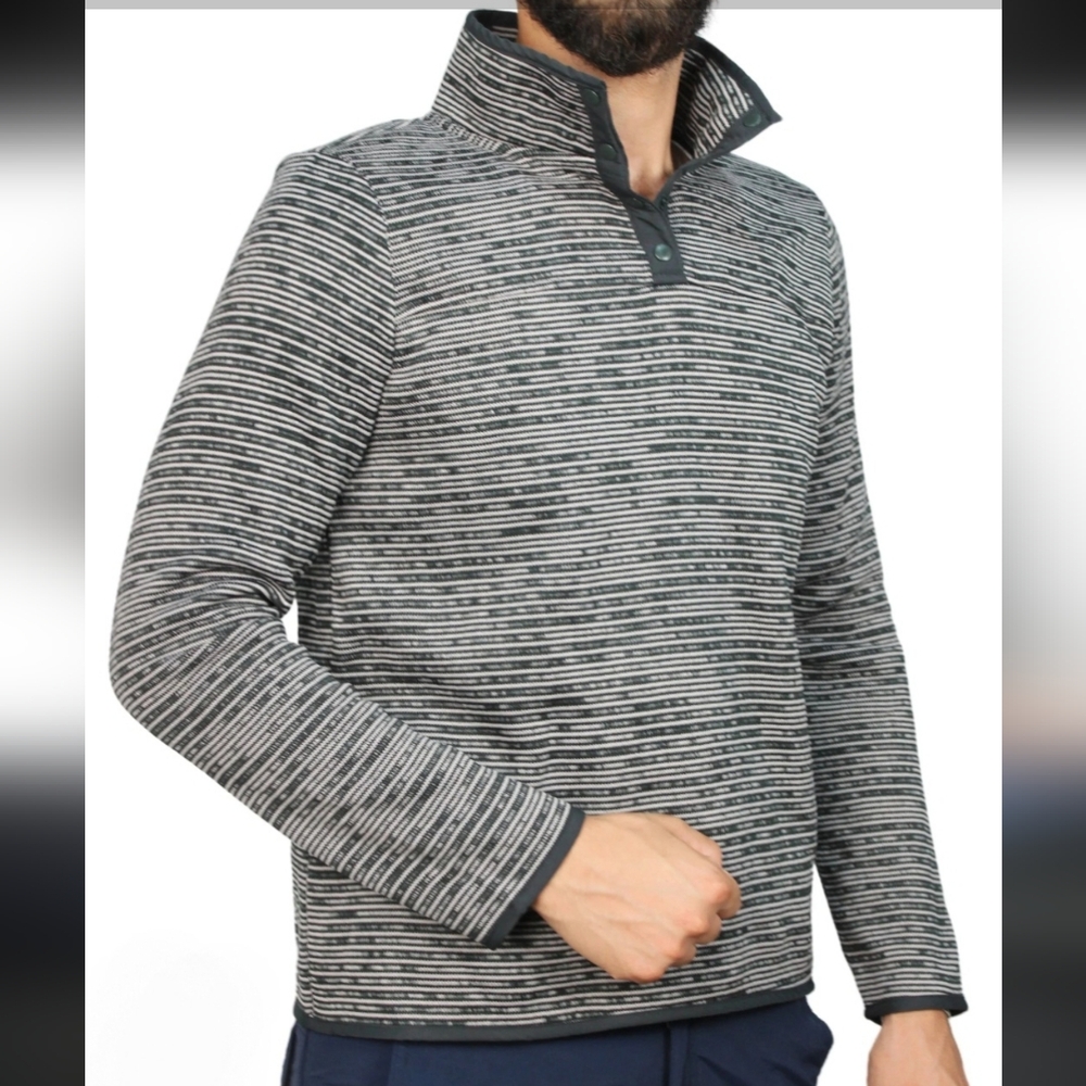 ST. JOHN'S BAY Mens Charcoal Stripe Quarter-Snap Fleece Pullover Sweater XXL NWT